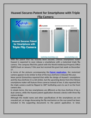 Huawei Secures Patent for Smartphone with Triple Flip Camera