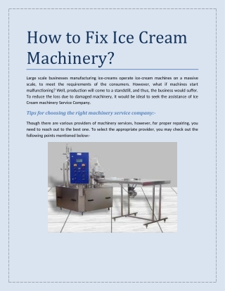 How to Fix Ice Cream Machinery?