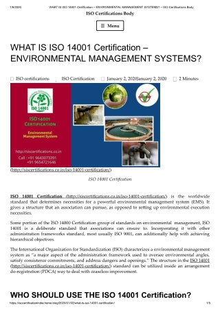 WHAT IS ISO 14001 Certification – ENVIRONMENTAL MANAGEMENT SYSTEMS?