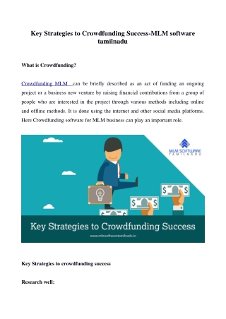 Key Strategies to Crowdfunding Success-MLM software Tamilnadu