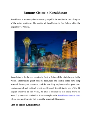 Famous Cities in Kazakhstan