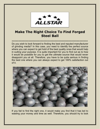 Make The Right Choice To Find Forged Steel Ball