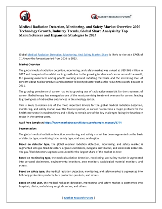 Medical Radiation Detection, Monitoring & Safety Market 2020 Research Report - Global Forecast till 2023