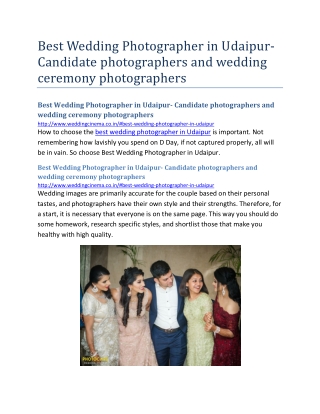 Best Wedding Photographer in Udaipur- Candidate photographers and wedding ceremony photographers