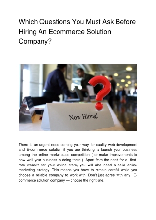 Which Questions You Must Ask Before Hiring An Ecommerce Solution Company?