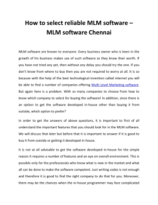 How to select reliable MLM software – MLM software Chennai