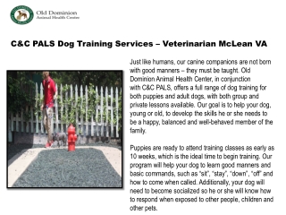 C&C PALS Dog Training Services – Veterinarian McLean VA