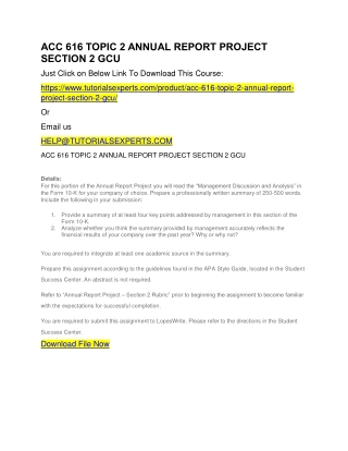 ACC 616 TOPIC 2 ANNUAL REPORT PROJECT SECTION 2 GCU