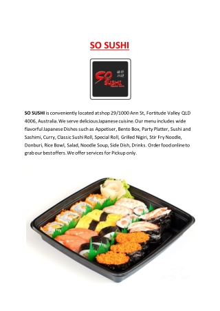 5% Off - SO SUSHI Japanese restaurant Fortitude Valley, QLD