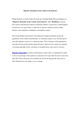 United Arab Emirates Digestive Remedies Market: Growth, Opportunity and Forecast Till 2023