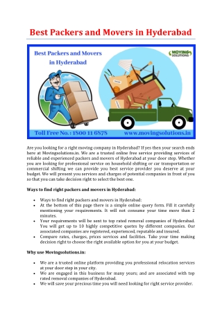 Best Packers and Movers in Hyderabad