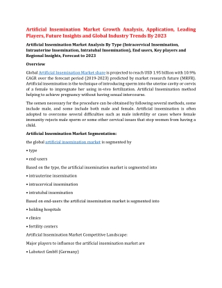 Artificial Insemination Market Growth Analysis, Application, Leading Players, Future Insights and Global Industry Trends