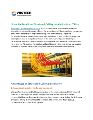 Benefits of structured cabling installation in an it firm