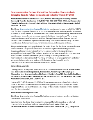 Neuromodulation Devices Market Size Estimation, Share Analysis, Emerging Trends, Future Demands and Industry Trends By 2
