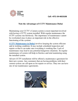 Note the Advantages of CCTV Maintenance in Dubai