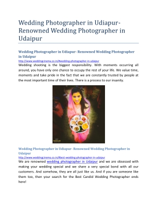 Wedding Photographer in Udiapur- Renowned Wedding Photographer in Udaipur