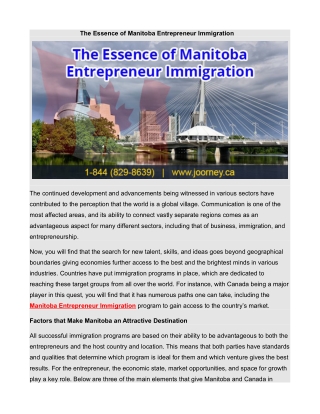 The Essence of Manitoba Entrepreneur Immigration