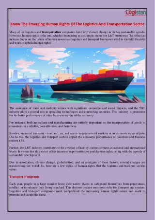 Know The Emerging Human Rights Of The Logistics And Transportation Sector