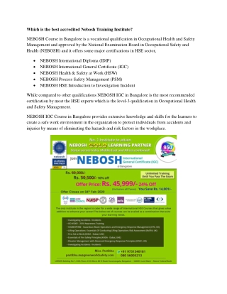 Best accredited Nebosh Training Institute in Bangalore