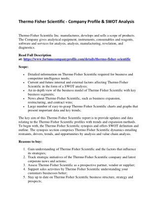 Thermo Fisher Scientific - Company Profile & SWOT Analysis