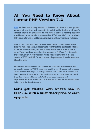 All You Need to Know About Latest PHP Version 7.4