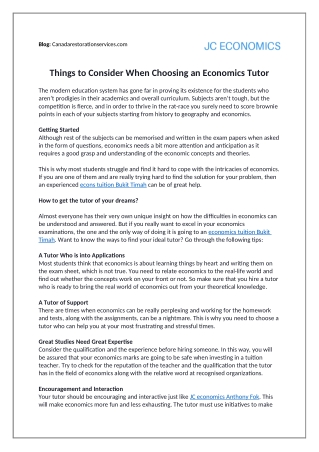Things to Consider When Choosing an Economics Tutor