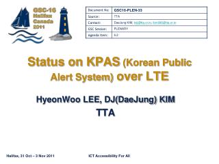 Status on KPAS (Korean Public Alert System) over LTE