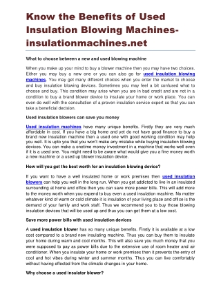 Know the Benefits of Used Insulation Blowing Machines insulationmachines.net