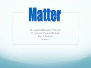 Physical and Chemical Properties Physical  and Chemical Changes Pure Substances Mixtures