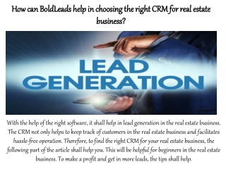 How can BoldLeads help in choosing the right CRM for real estate business?