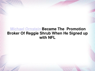 Michael Ornstein Became The Promotion Broker Of Reggie Shru