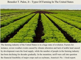 Benedict T. Palen, Jr - Types Of Farming In The United States