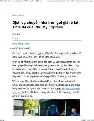 Dịch vụ chuyển nhà trọn gói giá rẻ tại TP.HCM của Phú Mỹ Express