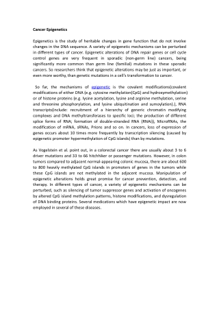 Cancer Epigenetics