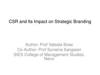 CSR and Its Impact on Strategic Branding