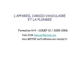 L’APPAREIL CARDIO-VASCULAIRE ET LA PLONGEE