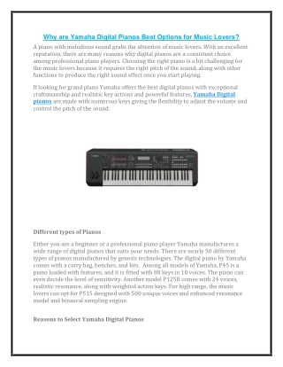 Why are Yamaha Digital Pianos Best Options for Music Lovers?