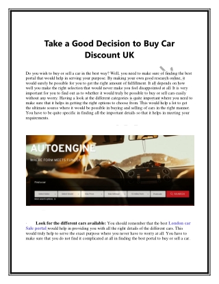 Take a Good Decision To Buy Car Discount UK