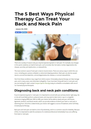 The 5 Best Ways Physical Therapy Can Treat Your Back and Neck Pain
