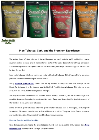 Pipe Tobacco, Cost, and the Premium Experience