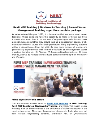 Revit MEP Training | Navisworks Training | Earned Value Management Training – get the complete package