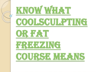 What is CoolSculpting or Fat Freezing Course?