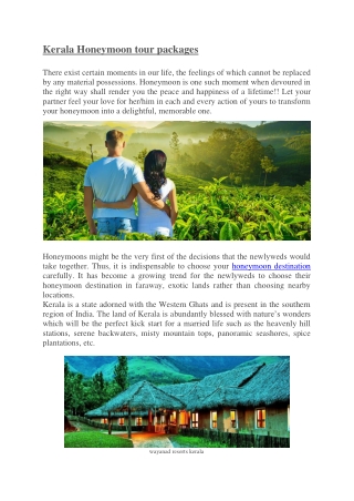 Kerala Honeymoon tour packages