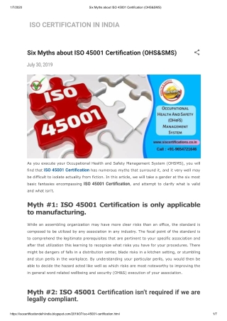 Six Myths about ISO 45001 Certification (OHS&SMS)