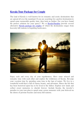 KERALA TOUR PACKAGE FOR COUPLE