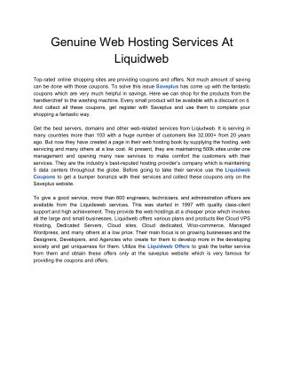 Genuine Web Hosting Services At Liquidweb