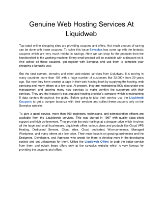 Genuine Web Hosting Services At Liquidweb