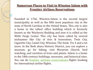 Numerous Places to Visit in Winston Salem With Frontier Airlines Reservations