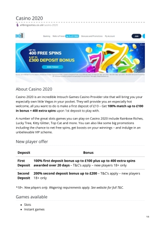 Casino 2020 - 100% Deposit Bonus