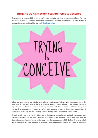 Things to Do Right When You Are Trying to Conceive